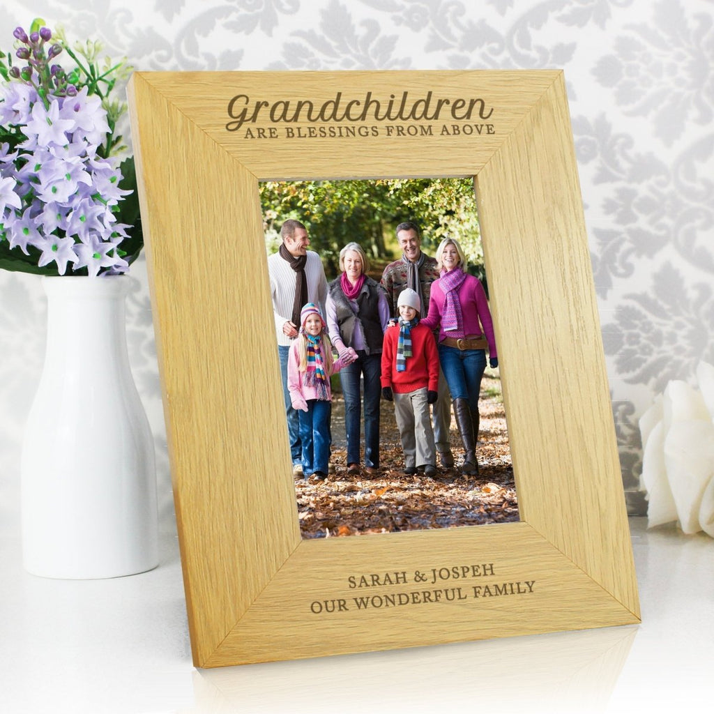 Personalised "Grandchildren Are A Blessing" 4x6 Inch Oak Finish Photo Frame