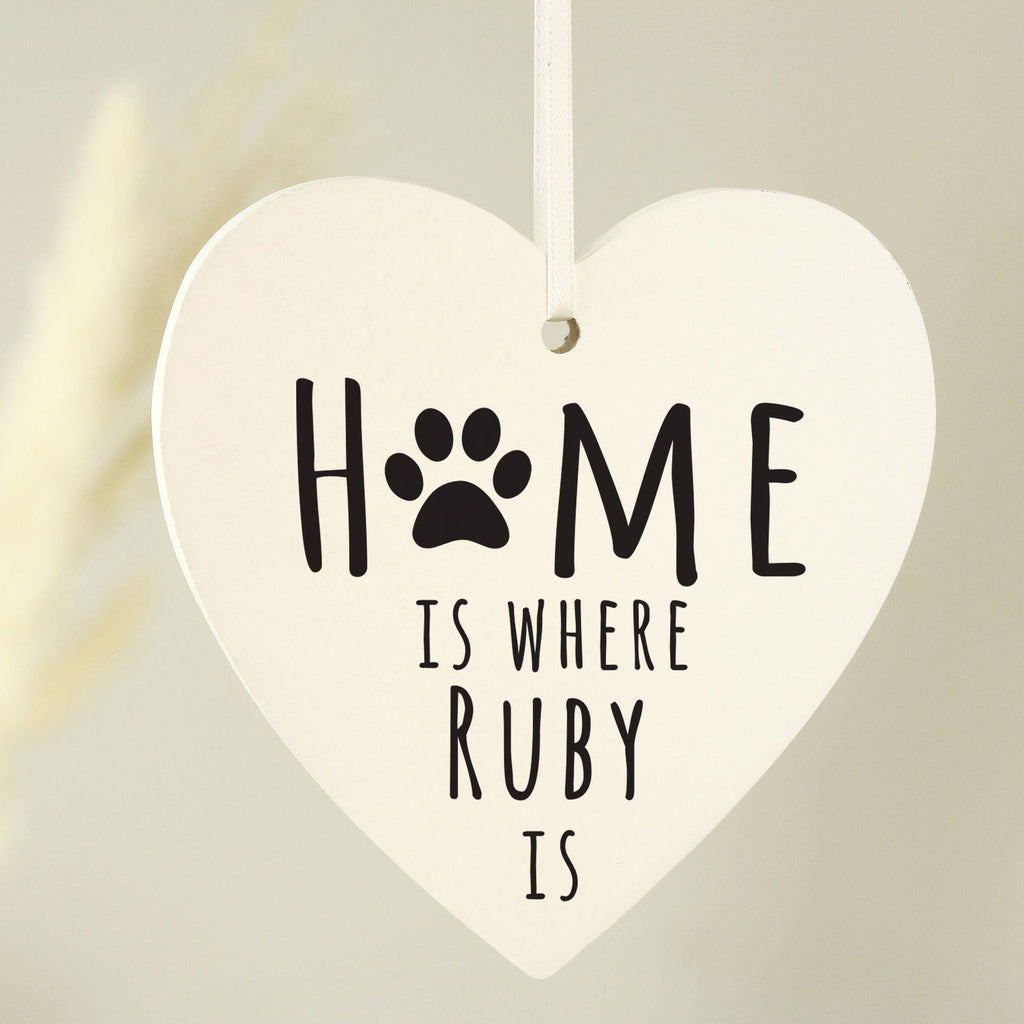 Personalised 'Home Is Where' Pet Wooden Heart Decoration