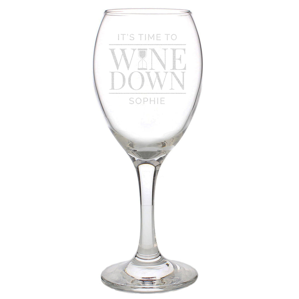 Personalised 'It's Time To Wine Down' Wine Glass
