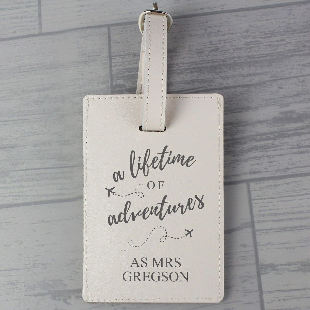 Personalised 'Lifetime Of Adventures' Cream Luggage Tag