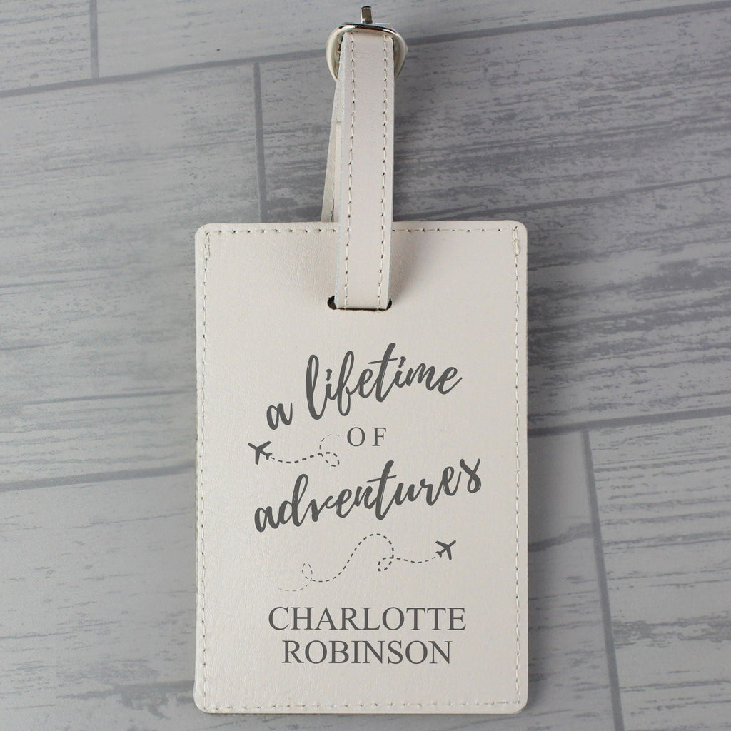 Personalised 'Lifetime Of Adventures' Cream Luggage Tag