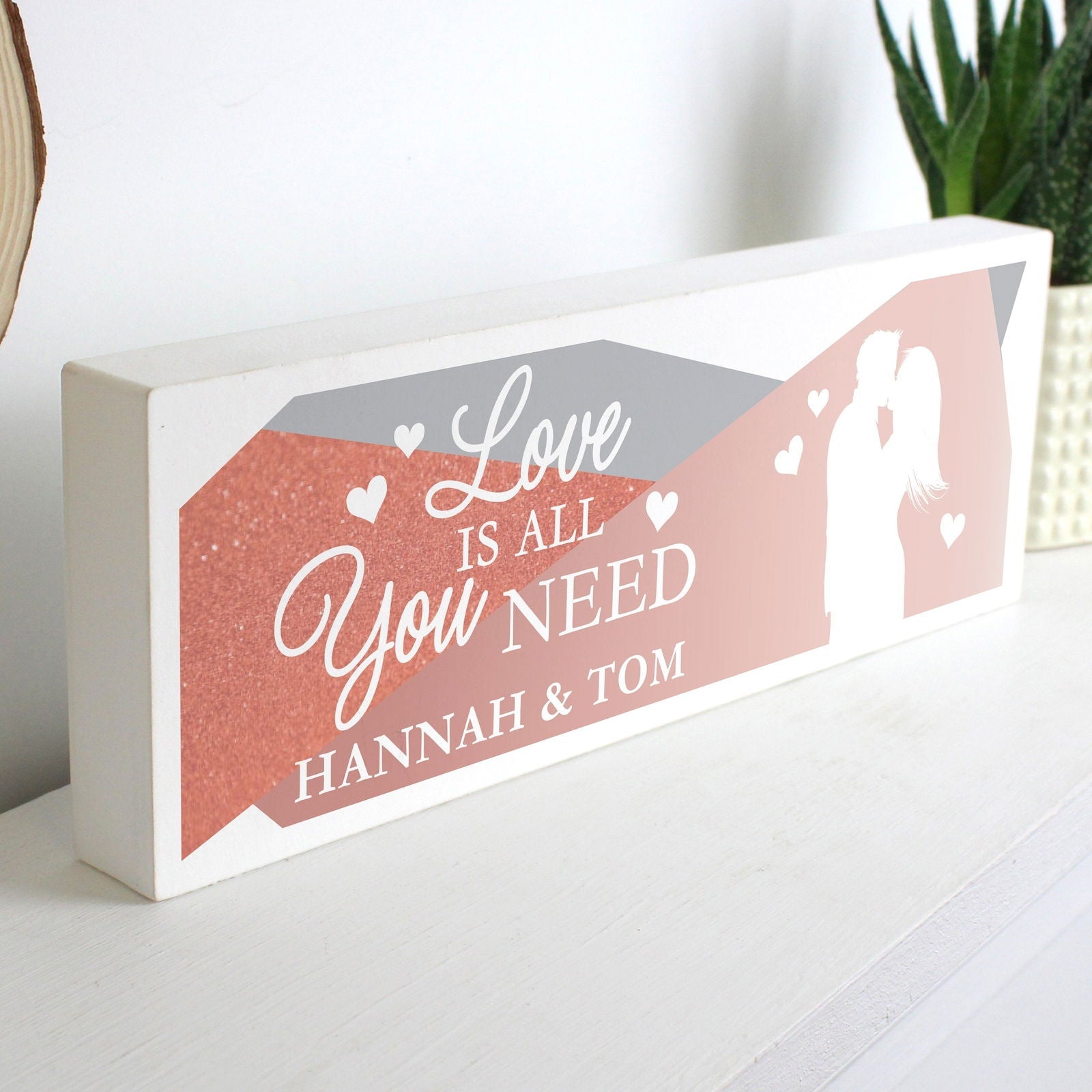 Personalised 'Love Is All You Need' Wooden Block Sign