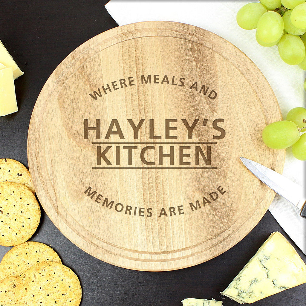 Personalised 'Meals And Memories' Round Chopping Board
