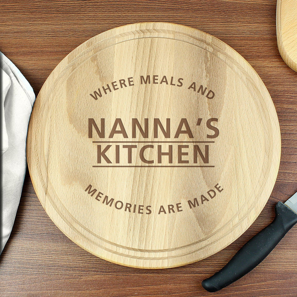 Personalised 'Meals And Memories' Round Chopping Board
