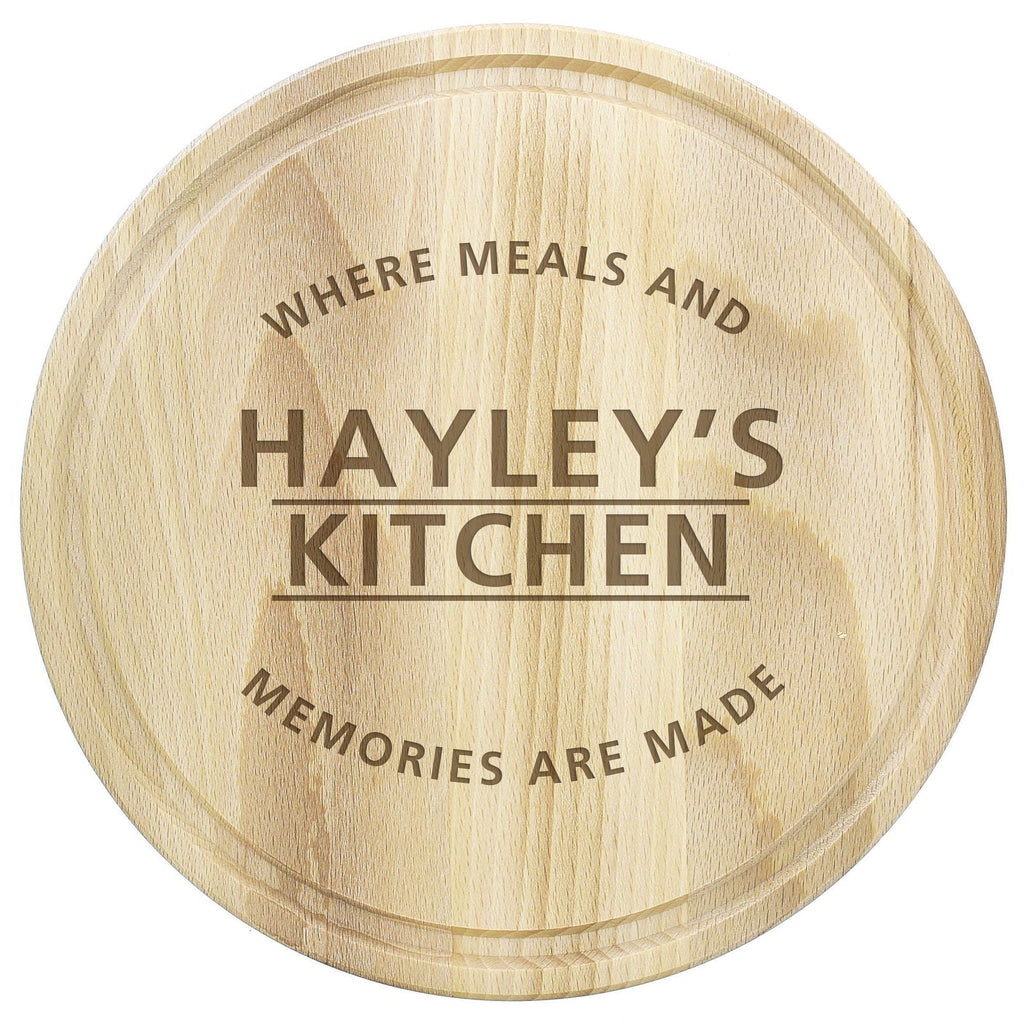 Personalised 'Meals And Memories' Round Chopping Board