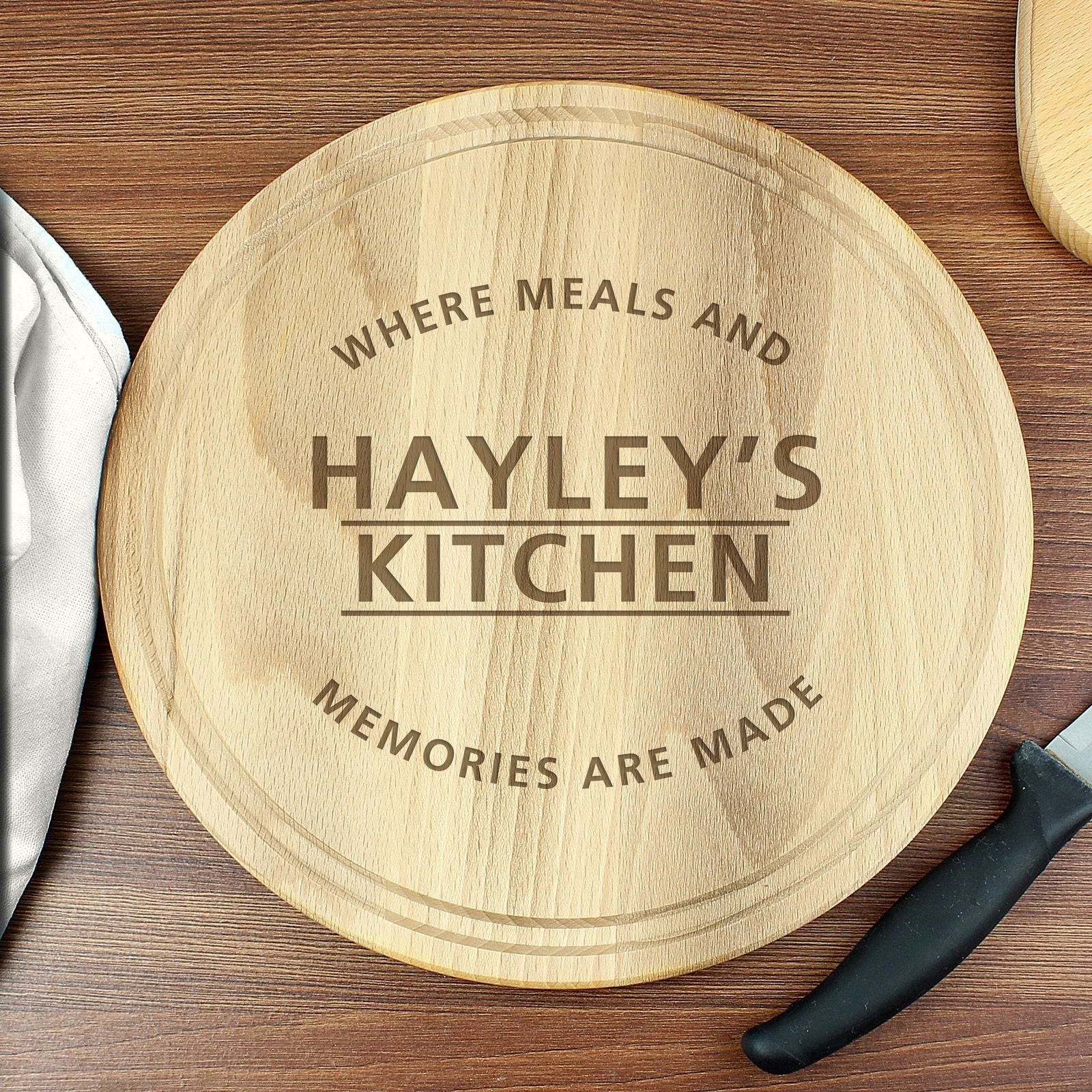 Personalised 'Meals And Memories' Round Chopping Board