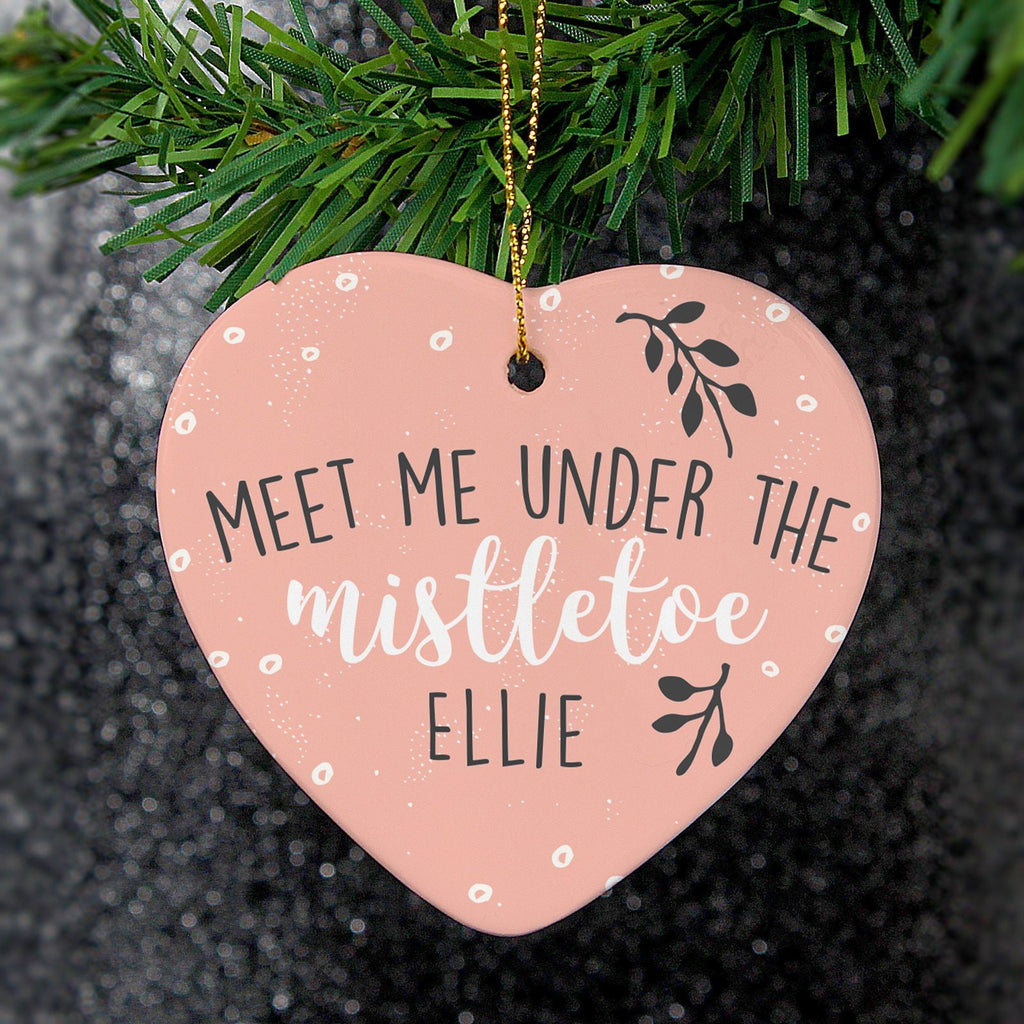 Personalised 'Meet Me Under The Mistletoe' Ceramic Heart Decoration