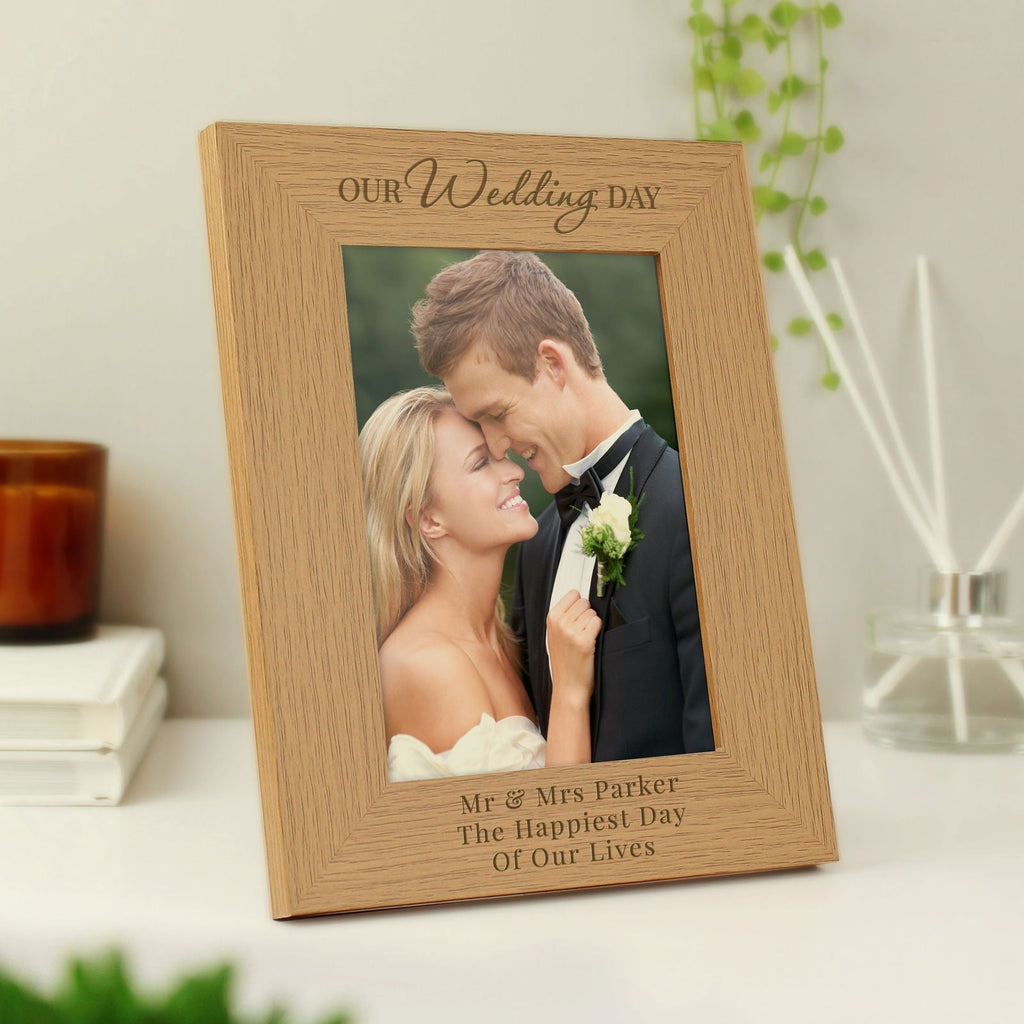 Personalised 'Our Wedding Day' 5x7 Inch Wooden Photo Frame