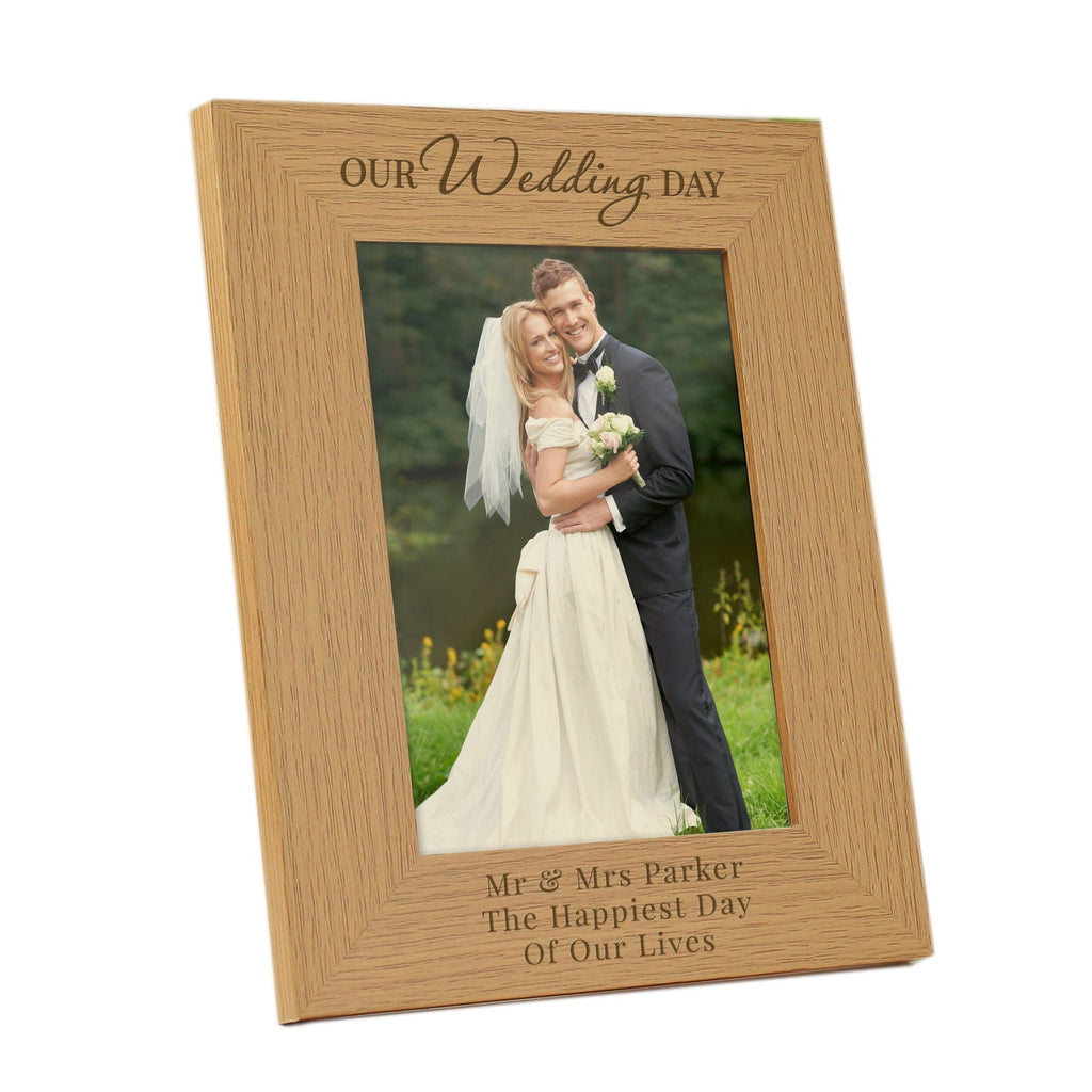 Personalised 'Our Wedding Day' 5x7 Inch Wooden Photo Frame