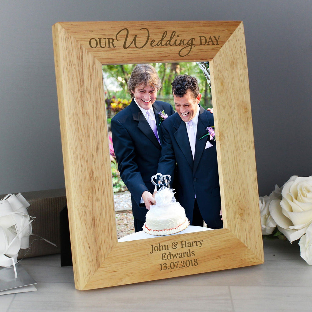 Personalised 'Our Wedding Day' 5x7 Inch Wooden Photo Frame
