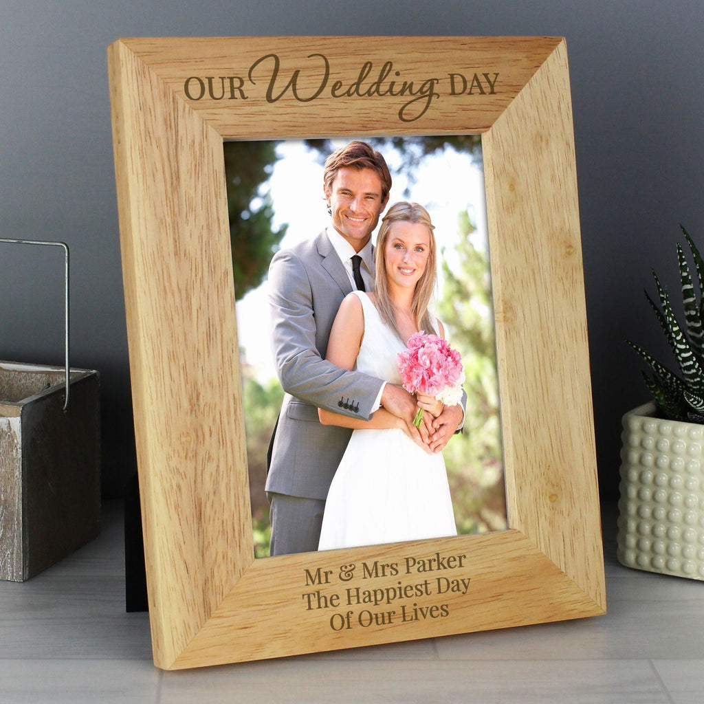 Personalised 'Our Wedding Day' 5x7 Inch Wooden Photo Frame