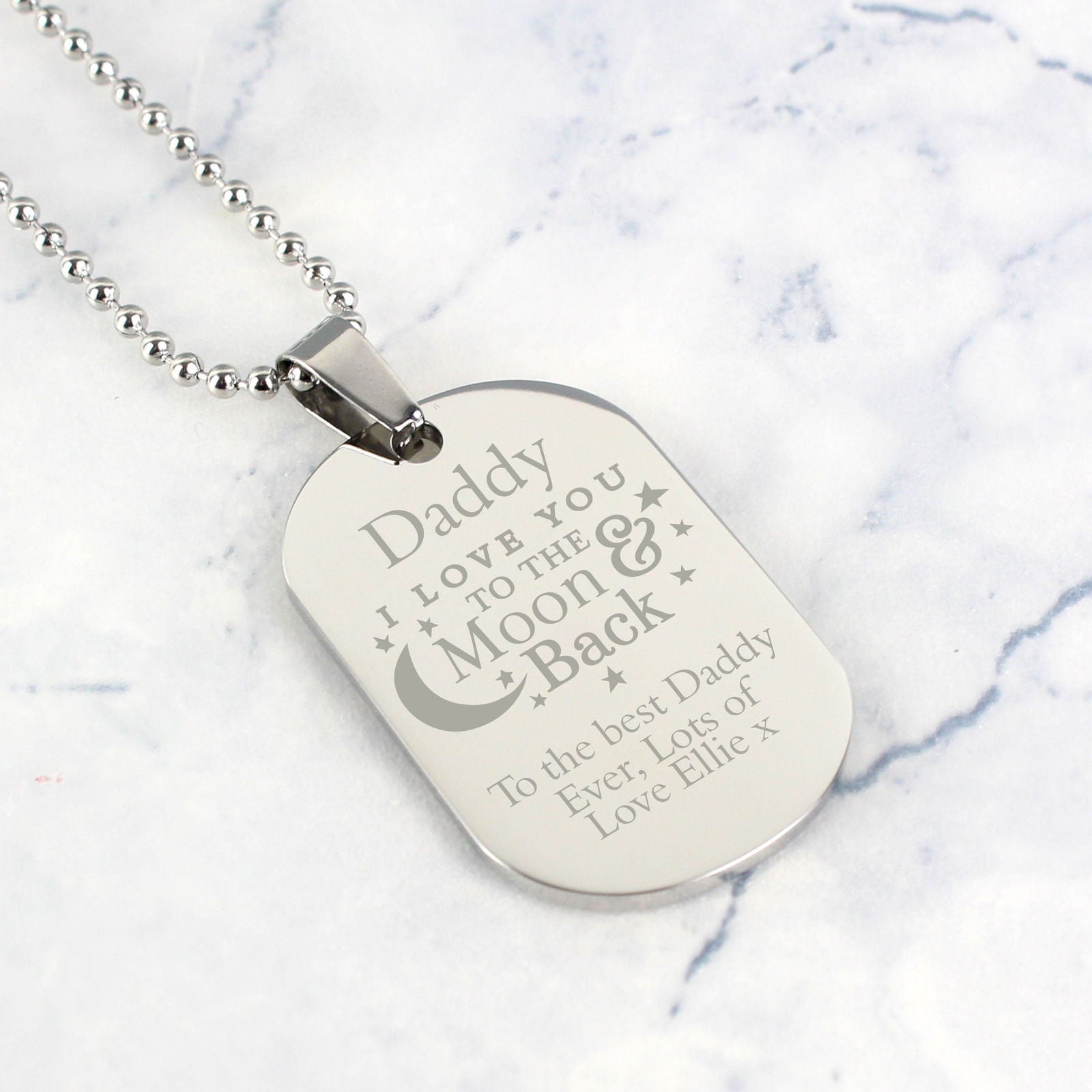 Personalised 'To The Moon & Back...' Stainless Steel Dog Tag Necklace