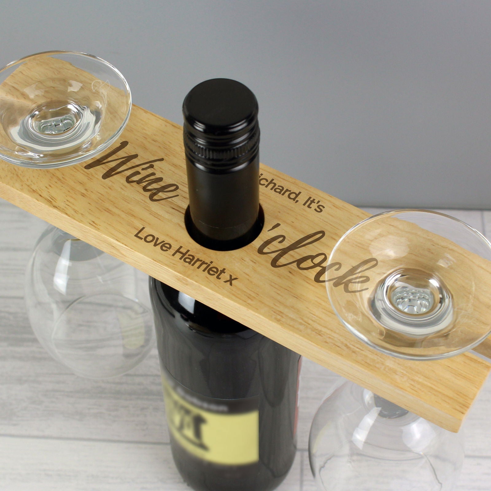 Personalised 'Wine O'Clock' Wine Glass & Bottle Holder