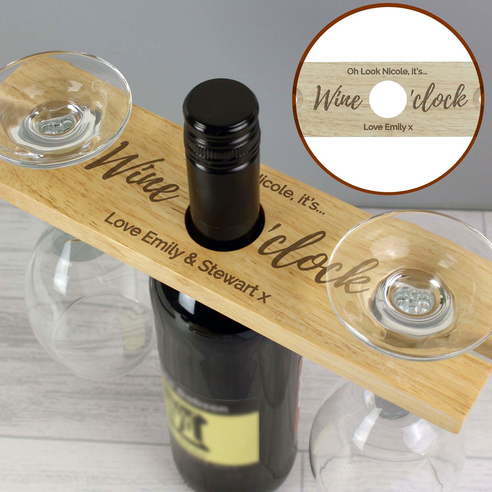 Personalised 'Wine O'Clock' Wine Glass & Bottle Holder