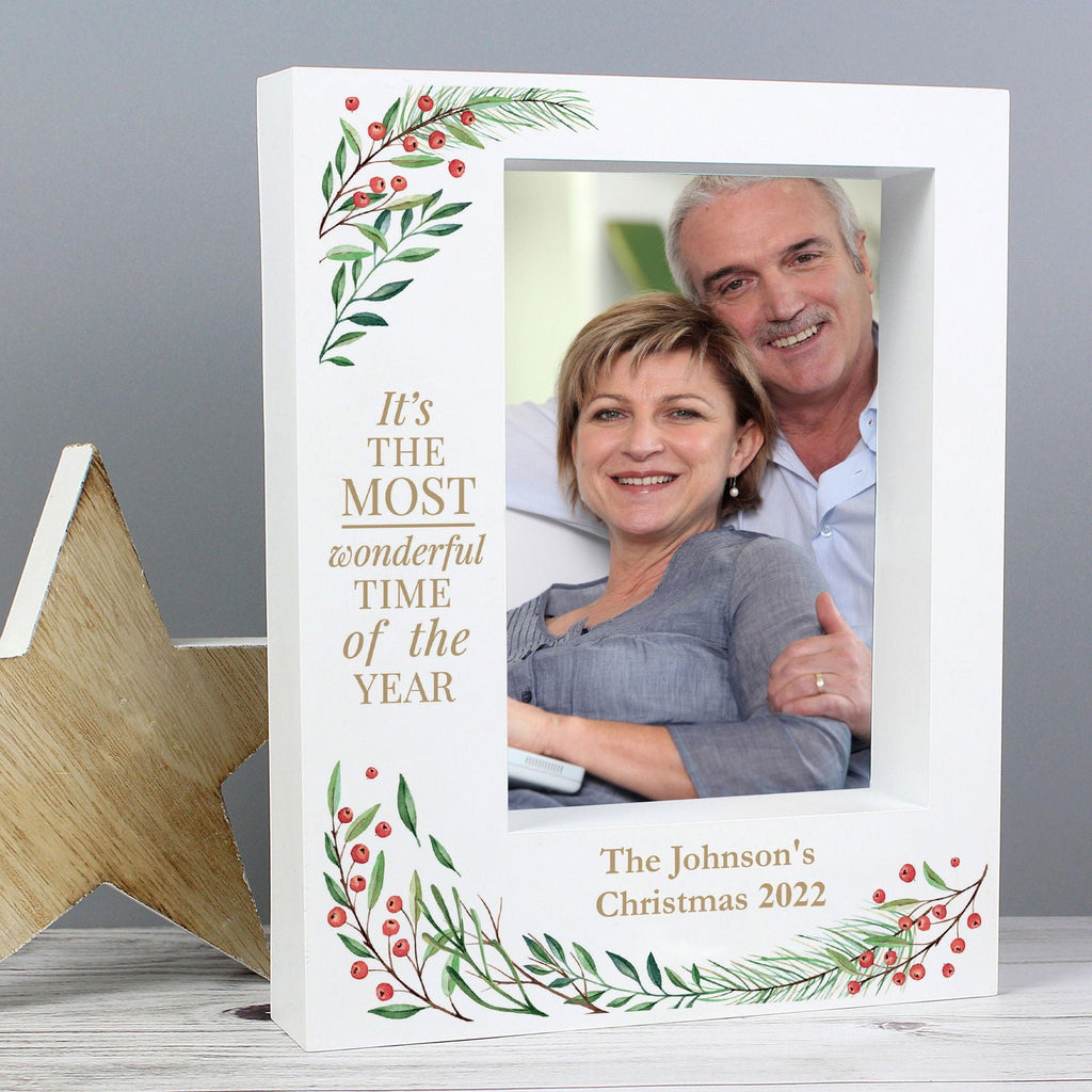 Personalised 'Wonderful Time Of The Year Christmas' 5x7 Inch Box Photo Frame