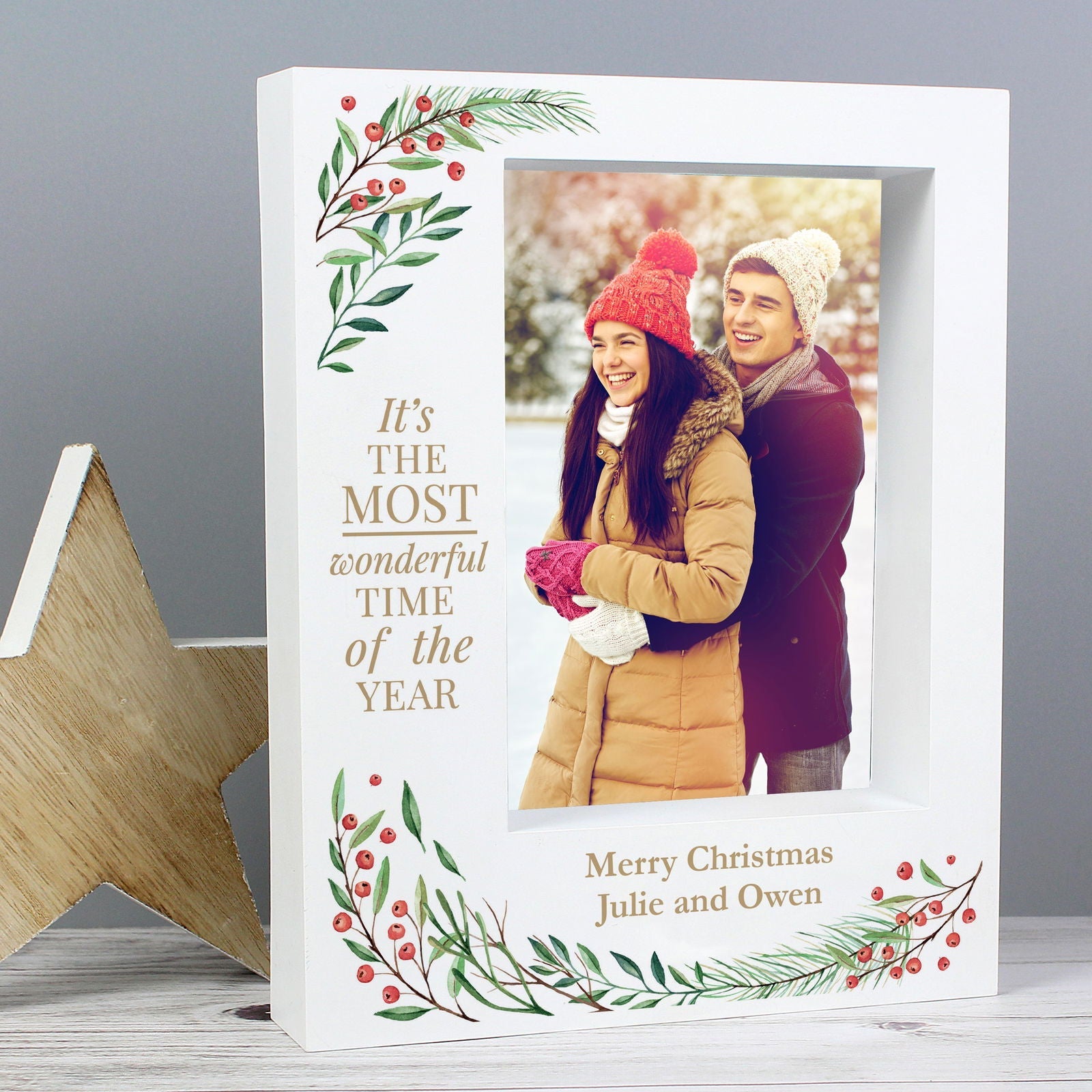 Personalised 'Wonderful Time Of The Year Christmas' 5x7 Inch Box Photo Frame