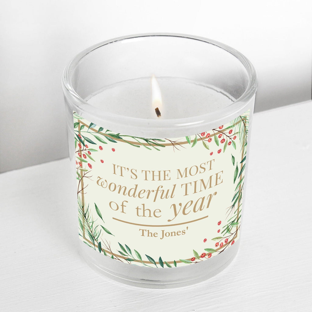 Personalised 'Wonderful Time Of The Year' Christmas Scented Jar Candle