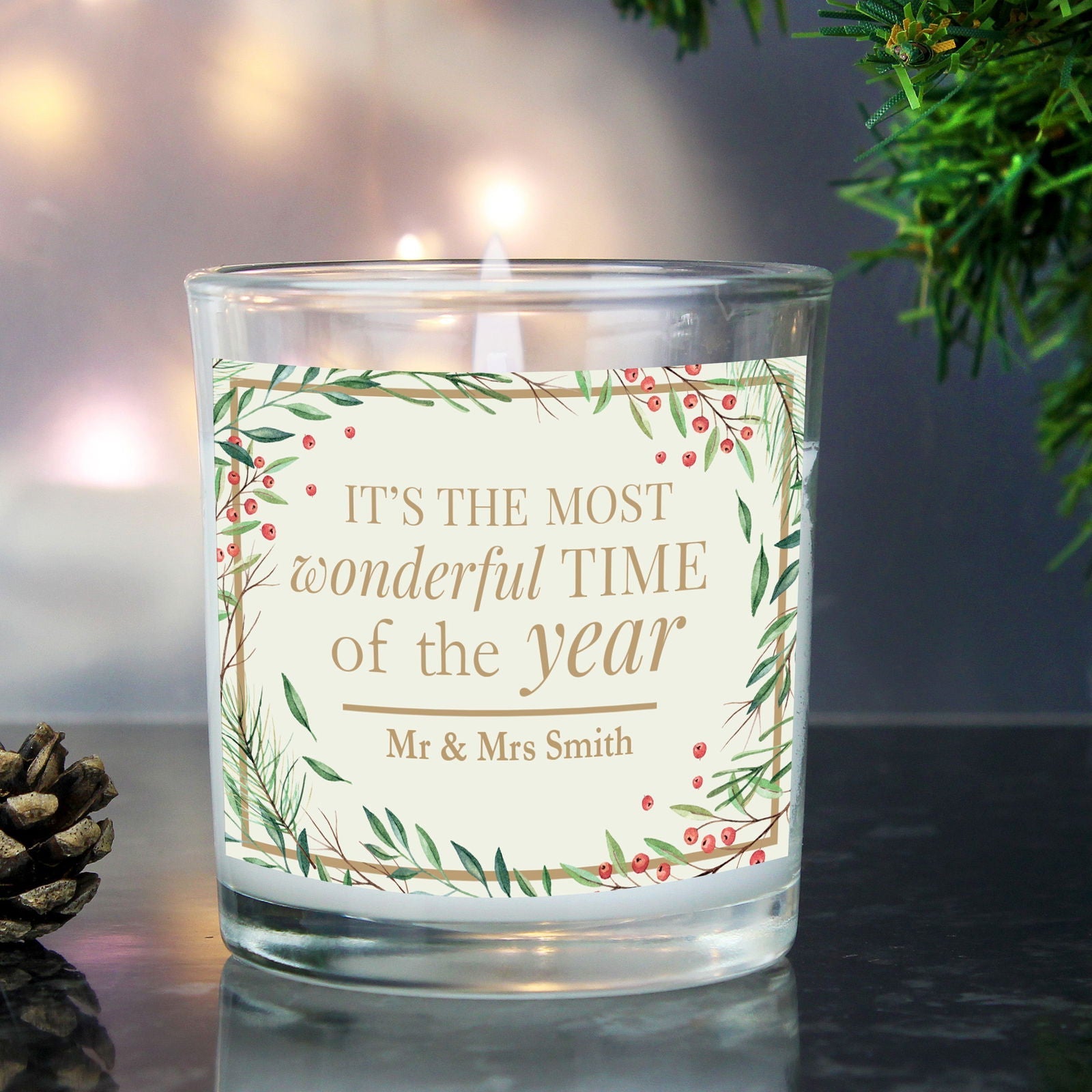 Personalised 'Wonderful Time Of The Year' Christmas Scented Jar Candle