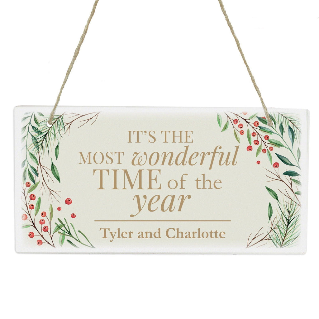 Personalised 'Wonderful Time Of The Year' Christmas Wooden Sign