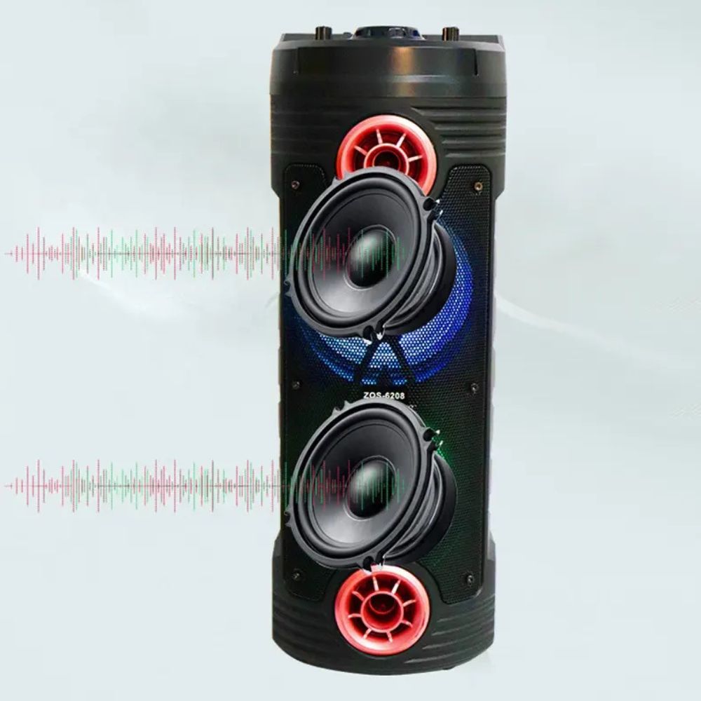 Portable Bluetooth Tower Speaker with Wired Microphone – Wireless, USB Input (ZQS-6208)