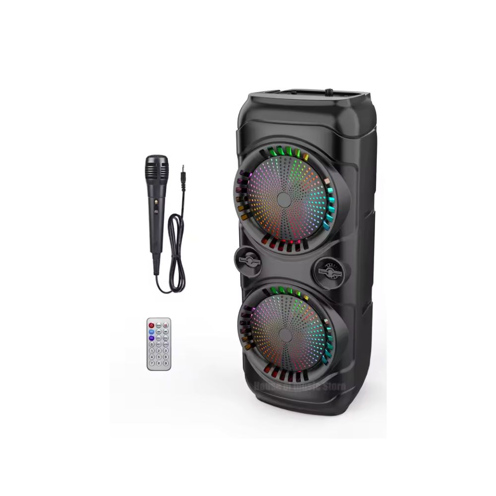 Portable Party Speaker – Dual 8'' Bass Boost, LED Ring Lights, Wireless Mic & Karaoke Fun (ZQS8229/30)
