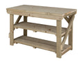 Indoor/outdoor workbench, pressure treated bench with double shelf