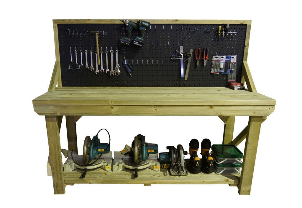 Wooden Pressure Treated Workbench With Peg Board