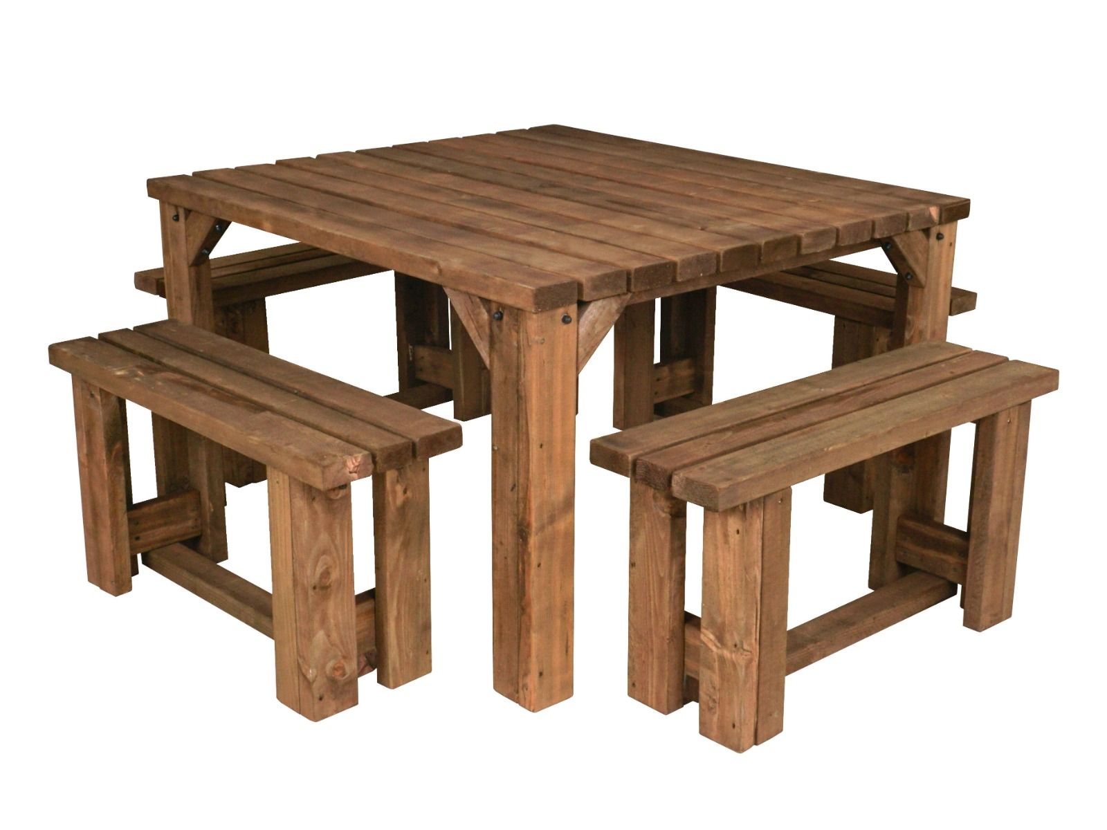 QUADRUM Picnic Table With 4 Benches - Rustic Finish