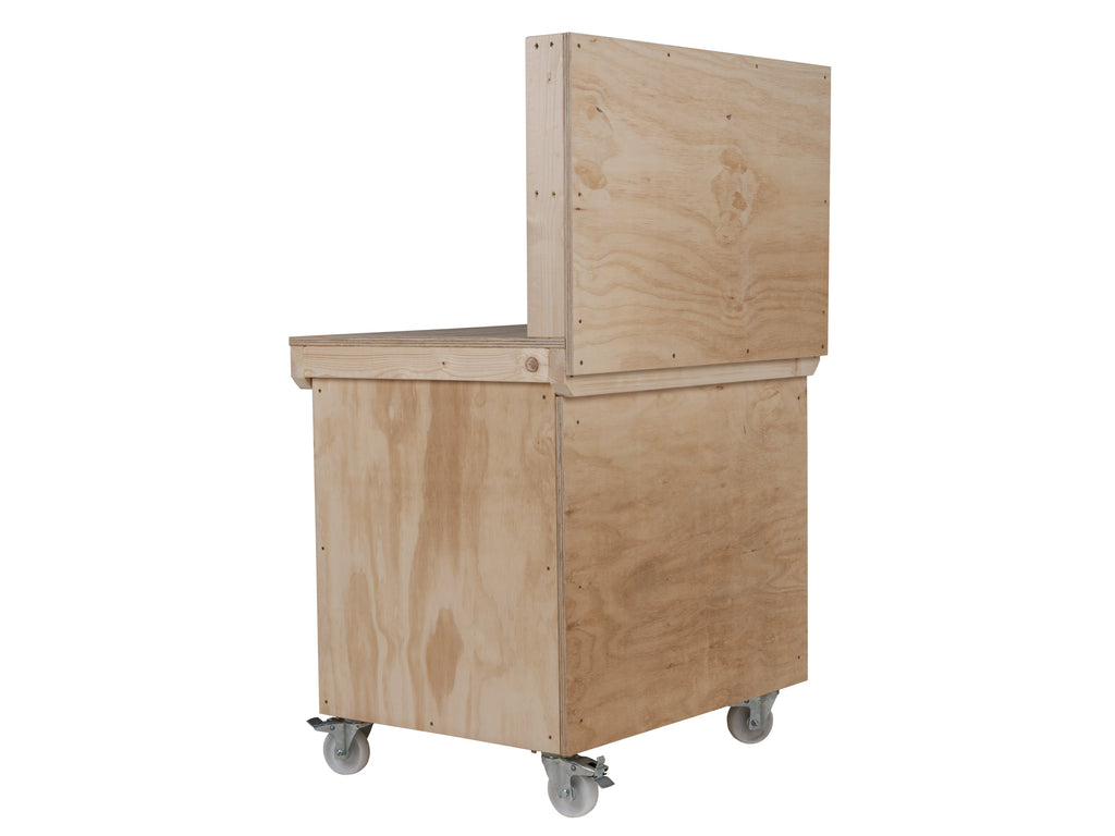 Wooden Plywood Top Workbench With Lockable Cupboard (V.9) With back panel, With wheels, Double Shelf