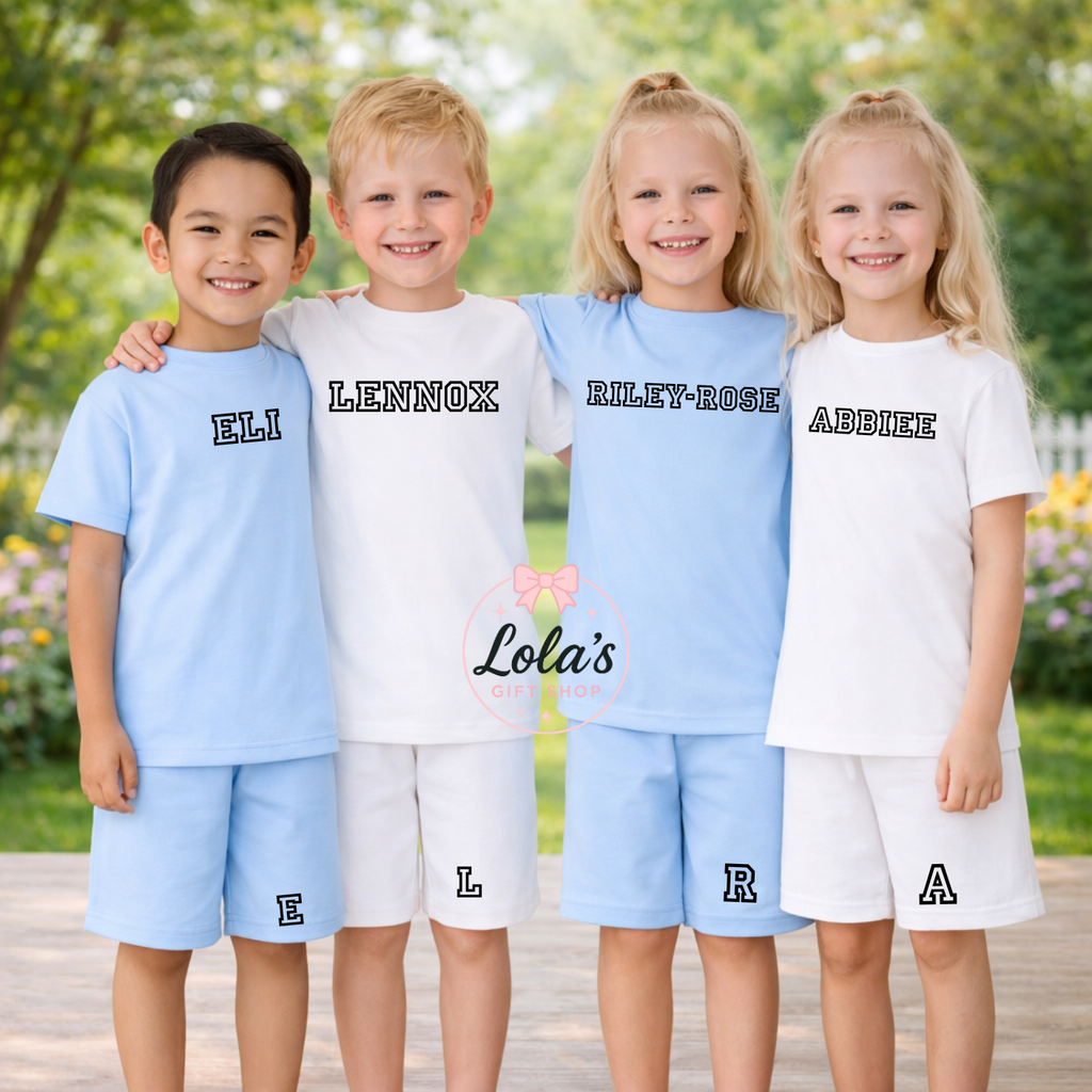 Varsity personalised shorts and Tshirt cotton sets