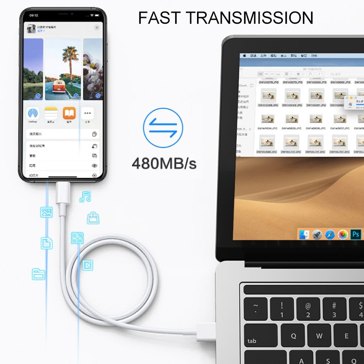 USB to 8 Pin Synchronous Data Charging Cable, Cable Length: 1m, 3m