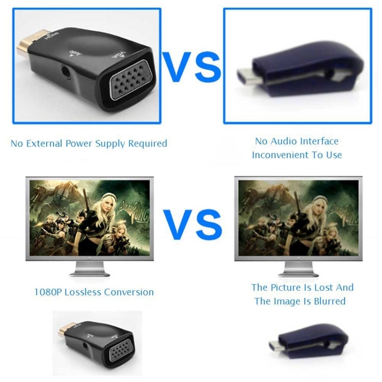 Full HD 1080P HDMI to VGA and Audio Adapter for HDTV / Monitor / Projector(Black)