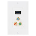 USB 3.0 Female Plug + 3 RCA Female Plugs Wall Plate Panel
