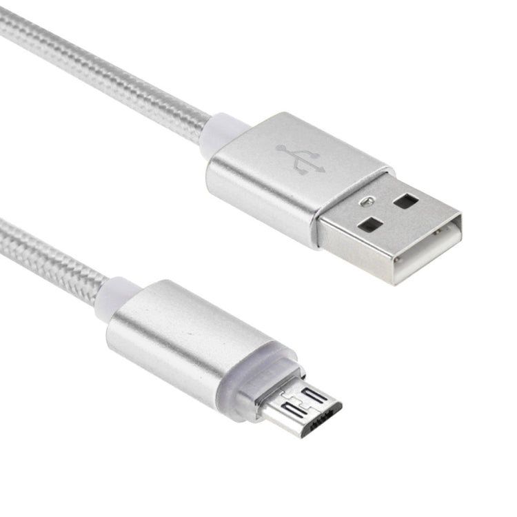 1m Woven Style Micro USB to USB 2.0 Data Sync Cable with LED Indicator Light(Silver)