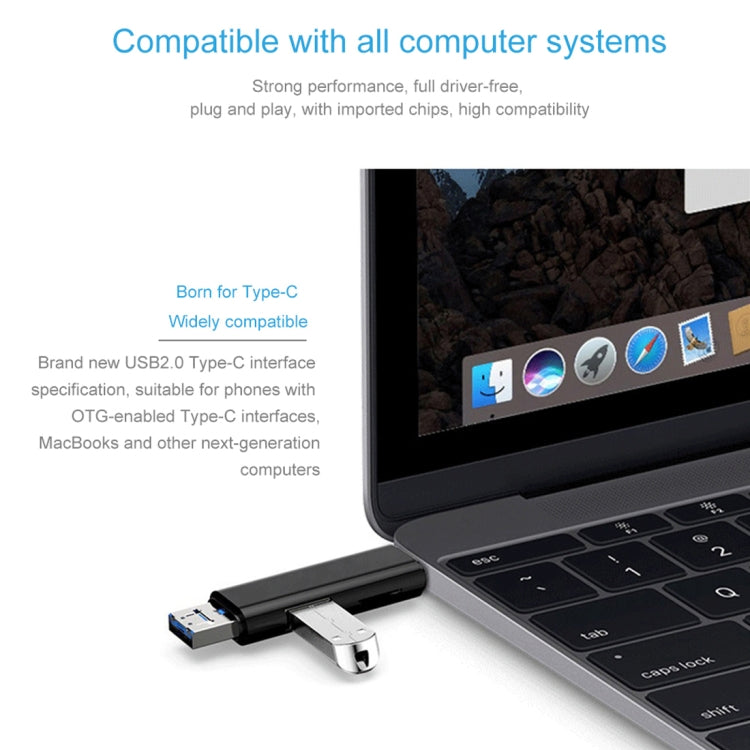 D-188 3 in 1 TF & USB to Micro USB & Type-C Card Reader OTG Adapter Connector