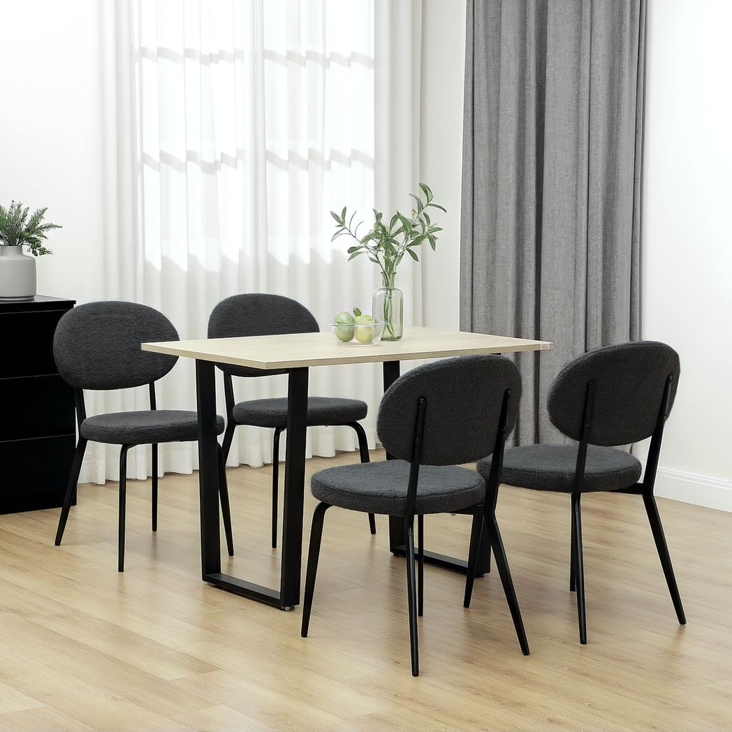 HOMCOM Set of 4 Sherpa Dining Chairs Boucle Kitchen Chairs with Back