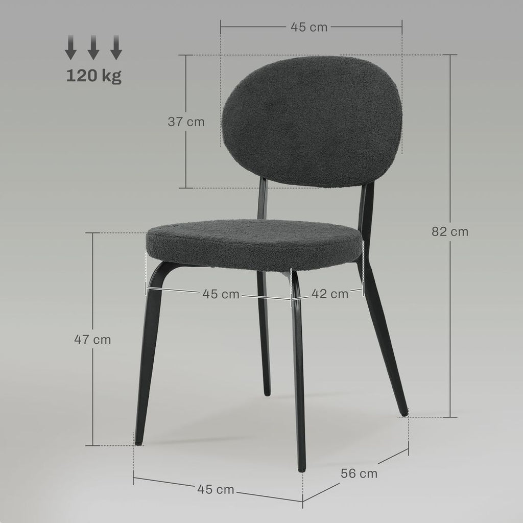 HOMCOM Set of 4 Sherpa Dining Chairs Boucle Kitchen Chairs with Back