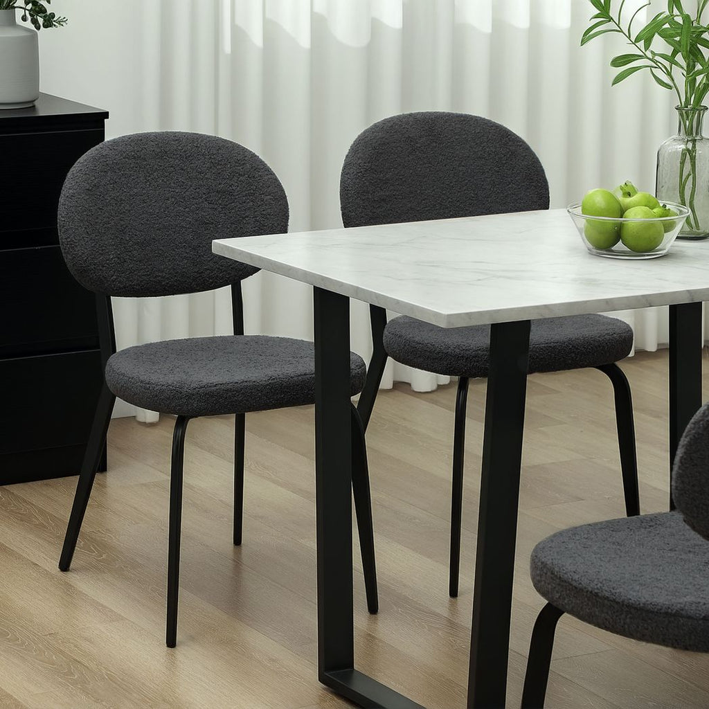 HOMCOM Set of 4 Sherpa Dining Chairs Boucle Kitchen Chairs with Back
