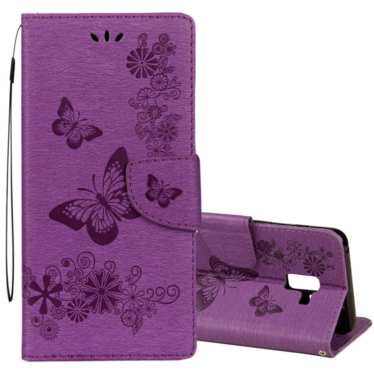 For Galaxy A8+ (2018) Vintage Embossed Floral Butterfly Pattern Horizontal Flip Leather Case with Card Slot & Holder & Wallet & Lanyard, For Galaxy A8+ (2018)