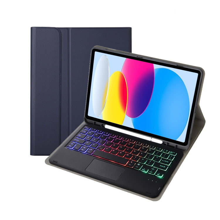 For iPad 11 2025 / 10th Gen 10.9 2022 A10B-AS Lambskin Texture Backlight Bluetooth Touch Keyboard Leather Tablet Case with Pen Slot, A10B-AS