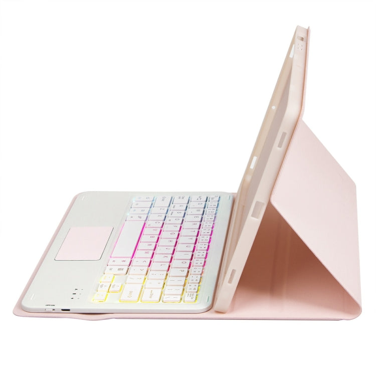 For iPad 11 2025 / 10th Gen 10.9 2022 A10B-AS Lambskin Texture Backlight Bluetooth Touch Keyboard Leather Tablet Case with Pen Slot, A10B-AS
