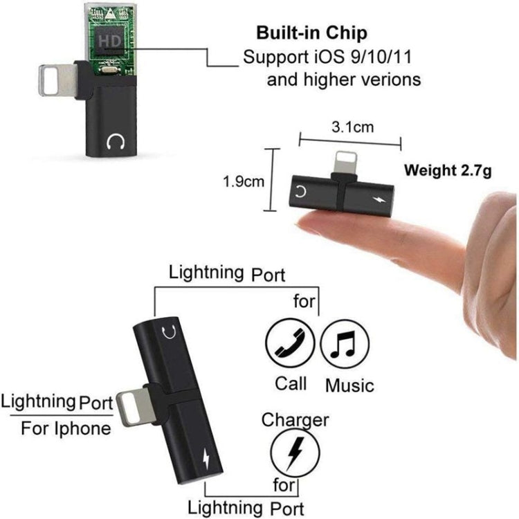 Zs-18182 2 PCS 2 in 1 8 Pin Male to 8 Pin Charging + 8 Pin Audio Female Connector Earphone Adapter, Supports Call & Volume Control, Compatible with IOS 13 System