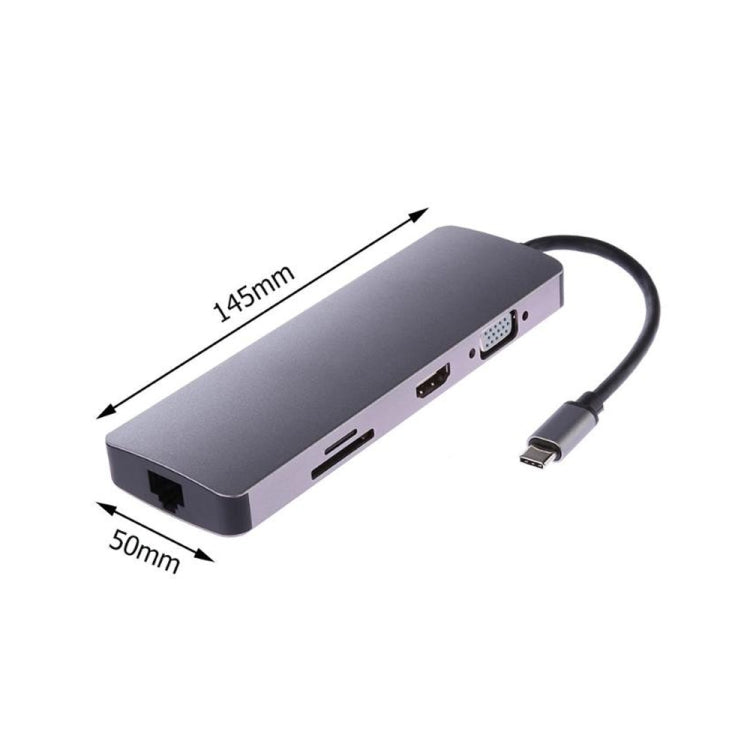 WS-11 8 in 1 Type-C to HDMI + VGA + SD + TF + RJ45 + PD + 2 x USB3.0 HUB Adapter Converter