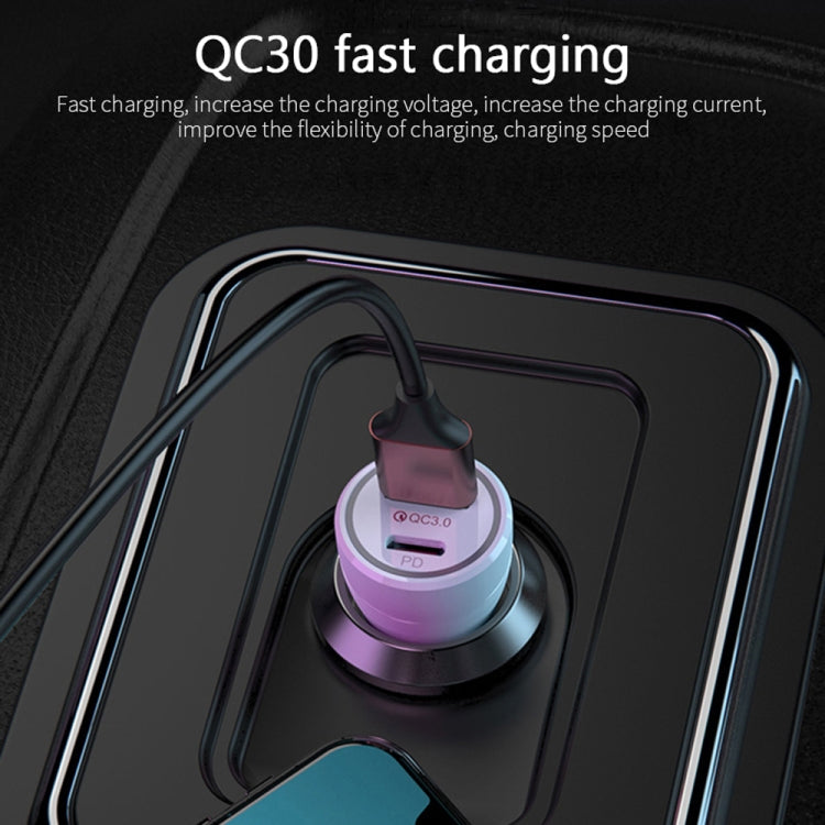 P21 PD 20W USB-C / Type-C + QC3.0 18W USB Fast Car Charger with USB to 8 Pin Data Cable Set(Black)