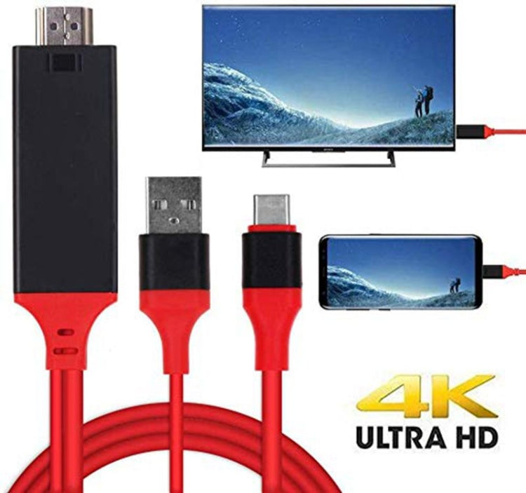 USB 3.1 Type-C to HDMI MHL 4K HD Video Digital Converter Cord for Android Phone to Monitor Projector TV(Red)