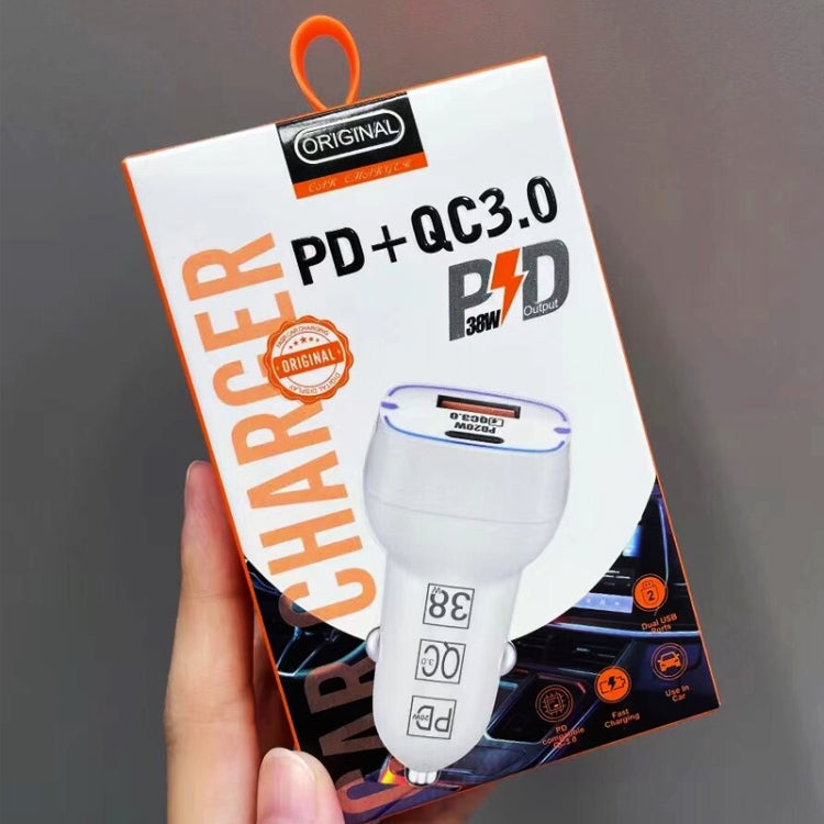 38W PD20W  QC3.0 USB Car Charger with USB to Type-C Data Cable, Length: 1m(Black)