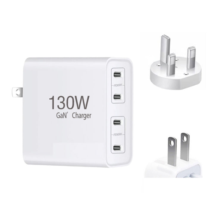 GaN130W 4-Port USB-C PD65W / PD30W Multi Port Type-C Charger for Notebook Series, US Plug, EU / US Plug, UK / US Plug, AU / US Plug, EU / UK / US Plug, EU / UK / AU / US Plug