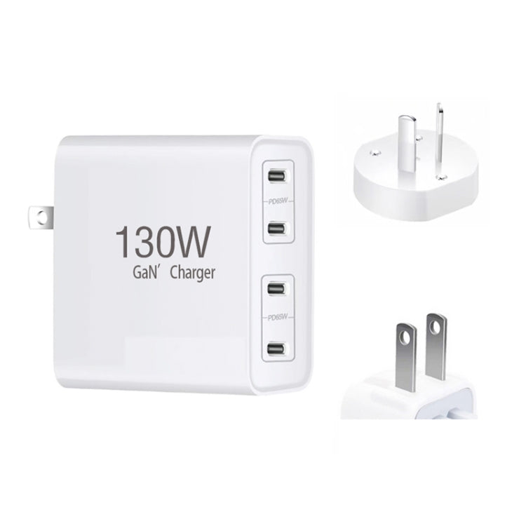 GaN130W 4-Port USB-C PD65W / PD30W Multi Port Type-C Charger for Notebook Series, US Plug, EU / US Plug, UK / US Plug, AU / US Plug, EU / UK / US Plug, EU / UK / AU / US Plug