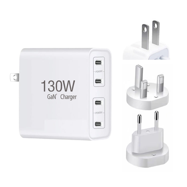 GaN130W 4-Port USB-C PD65W / PD30W Multi Port Type-C Charger for Notebook Series, US Plug, EU / US Plug, UK / US Plug, AU / US Plug, EU / UK / US Plug, EU / UK / AU / US Plug