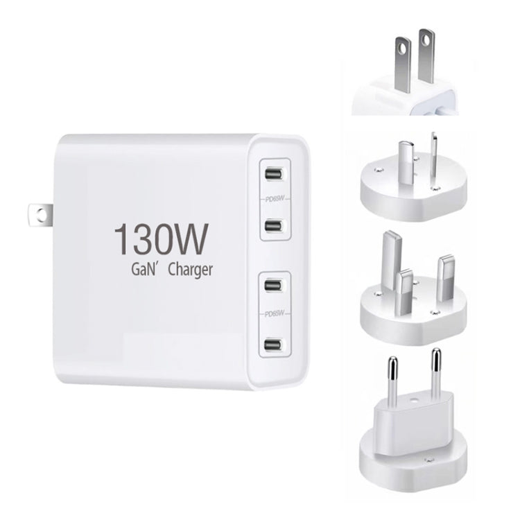 GaN130W 4-Port USB-C PD65W / PD30W Multi Port Type-C Charger for Notebook Series, US Plug, EU / US Plug, UK / US Plug, AU / US Plug, EU / UK / US Plug, EU / UK / AU / US Plug